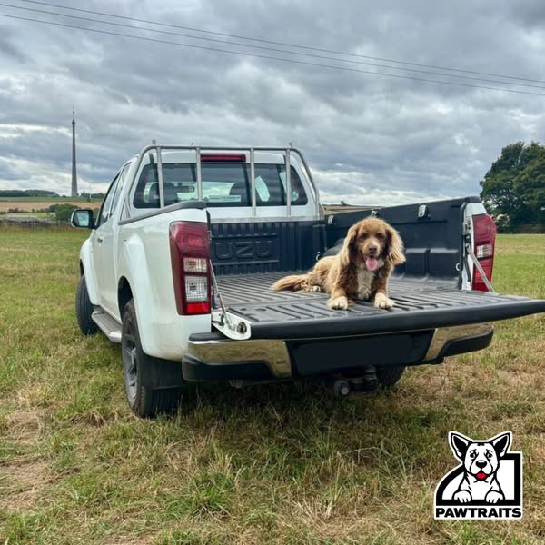 Dog in back of Isuzu pick-up